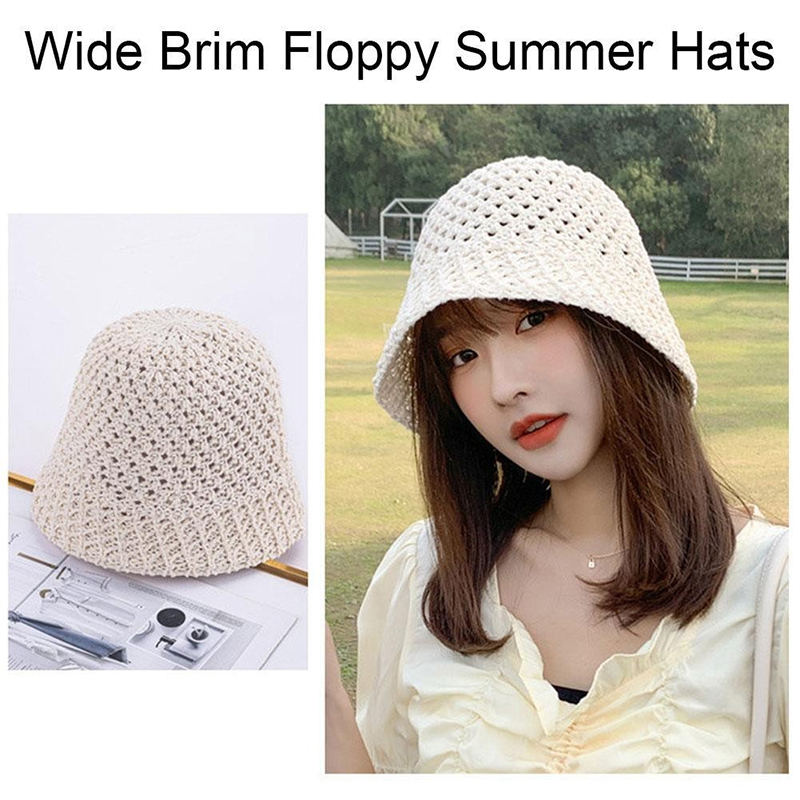 Bucket Hat Straw - หมวกกันแดดปีกกว้างสำหรับผู้หญิง หมวกฟลอปปี้สำหรับฤดูร้อน หมวกปานามาสานทรงโดม หมวกบักเก็ต หมวกกันแดดสำหรับผู้หญิง