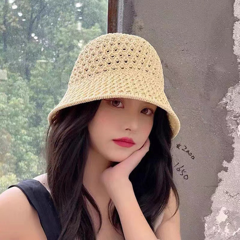 หมวกกันแดดปีกกว้างสำหรับผู้หญิ - Bucket Hat Straw บทวิจารณ์และราคา