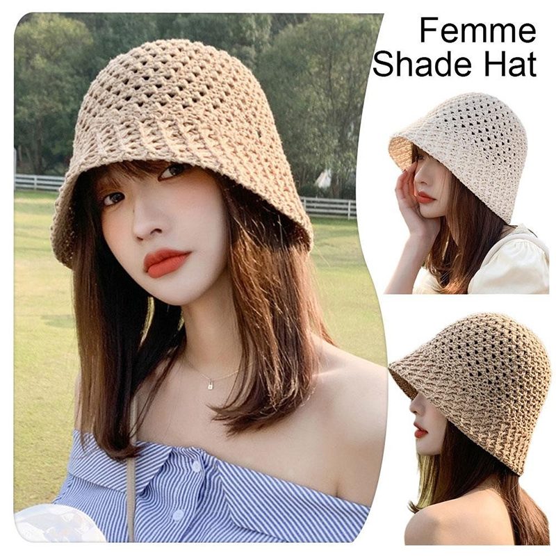 หมวกกันแดดปีกกว้างสำหรับผู้หญิ - Bucket Hat Straw บทวิจารณ์และราคา